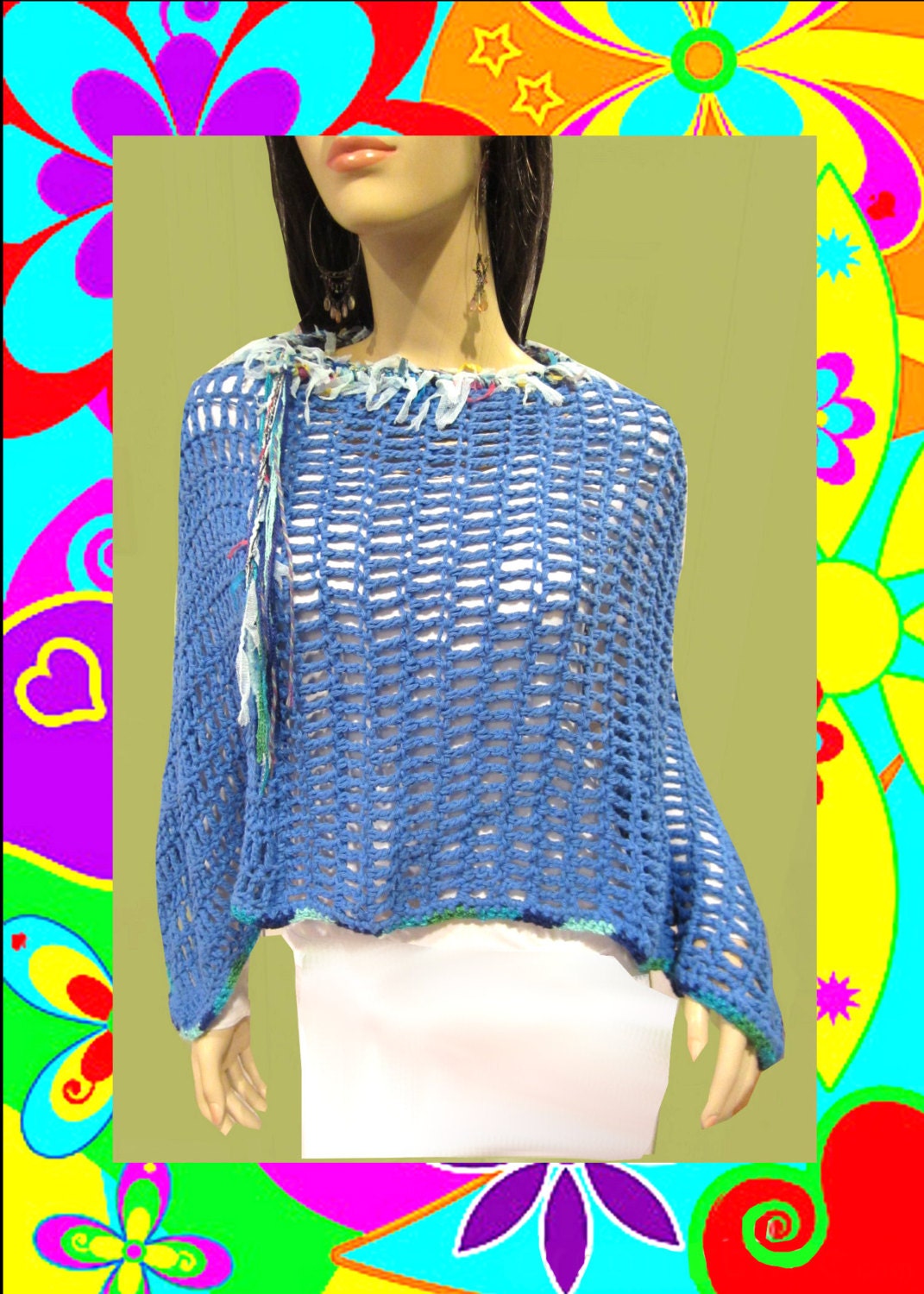 Women's Ponchos, Funky Handmade Ponchos, Boho Poncho, Handmade Poncho, Crochet 100% Cotton