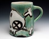 Large Ceramic Beer Mug, Skull and Crossbones Zombie Skull Beer Stein