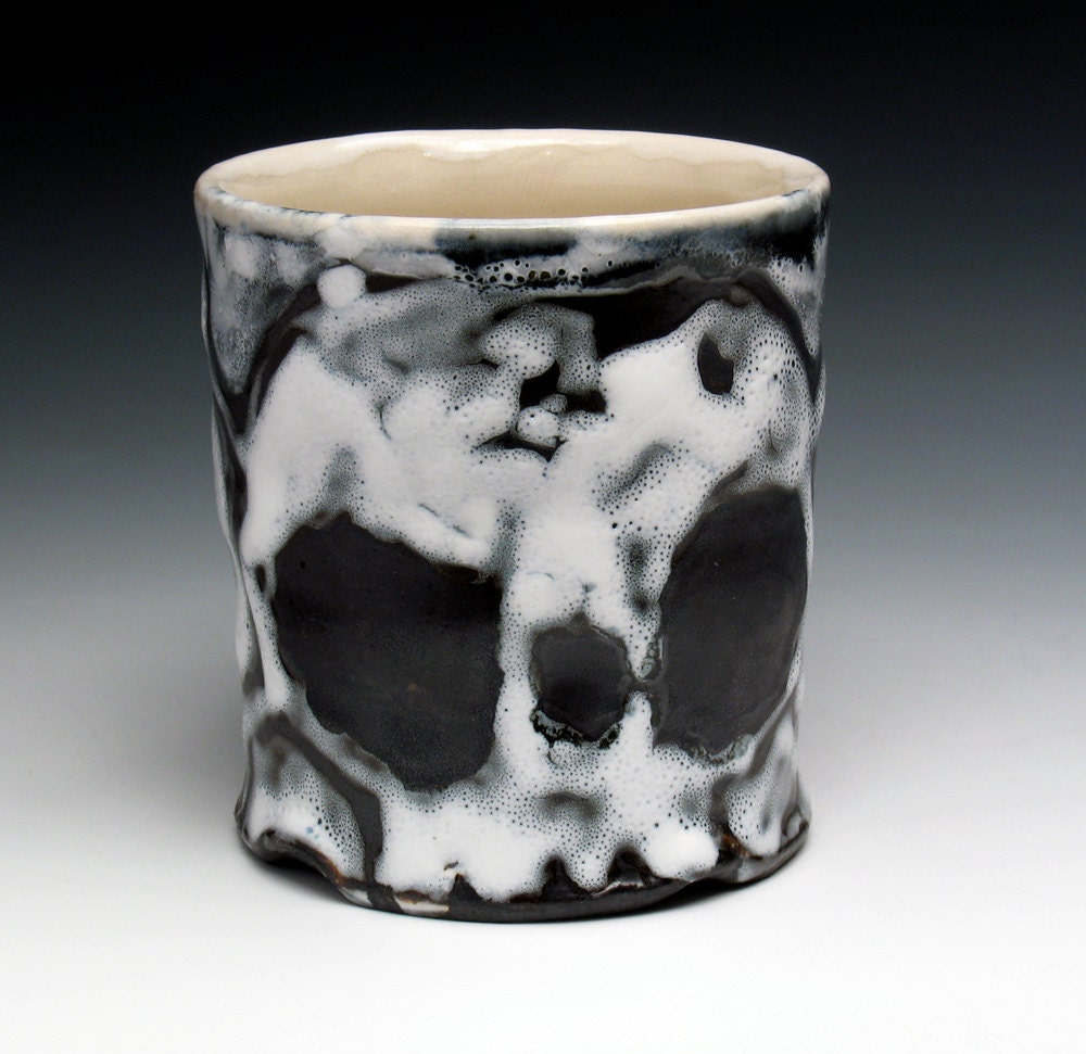 Goth Kitchen: Skull and Crossbones Coffee Mug, Black and White Ceramic Stoneware Teacup