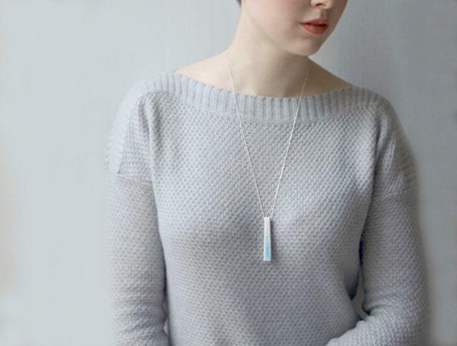 Long Necklaces - Blue Glass Channel Porcelain Pendant Necklace