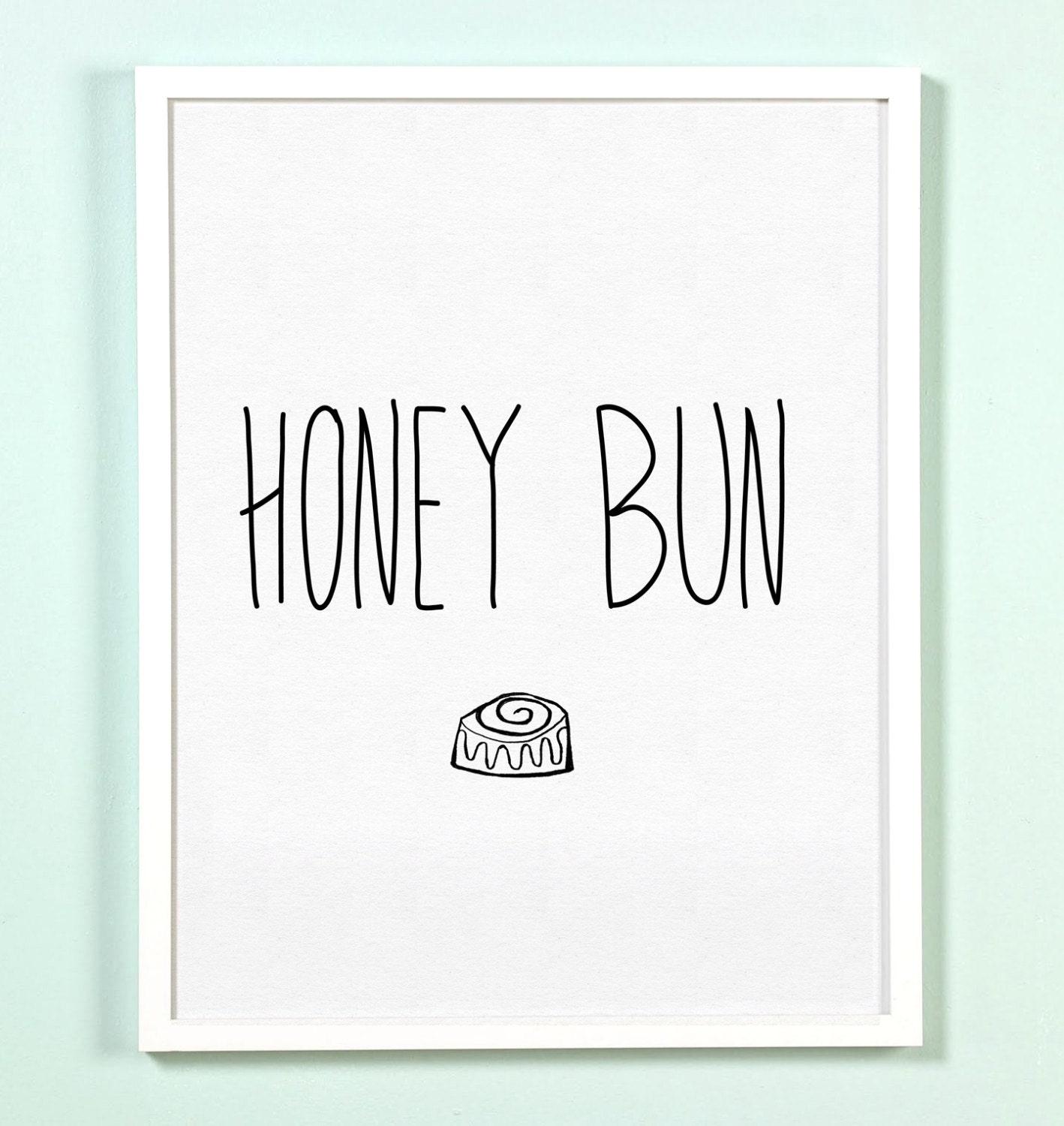8x10 Honey Bun Print. Hand Drawn. Black and White