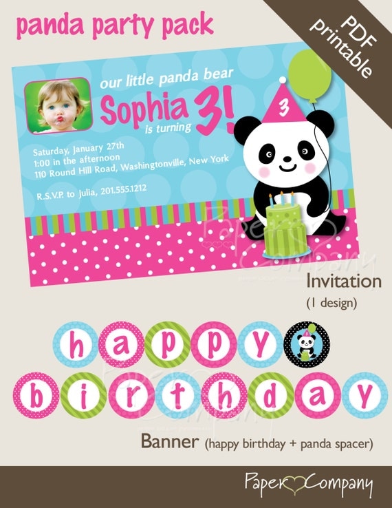 PANDA PARTY Birthday Party Package Event Printable diy Customizable Il_570xn