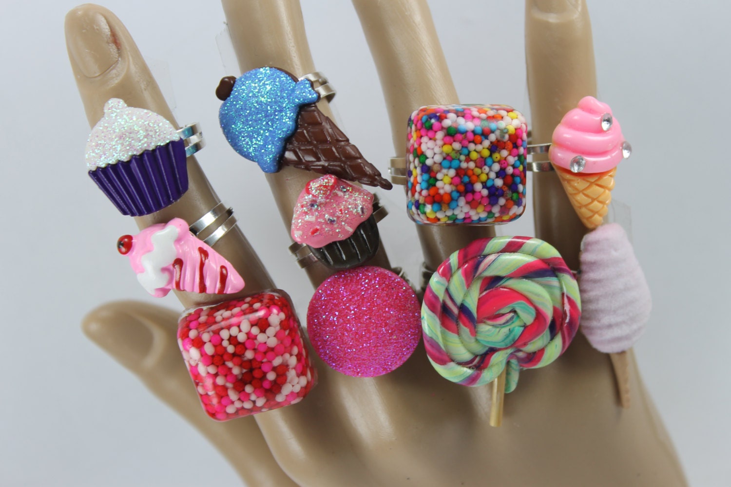 Summer Fun Yummy Candy Shoppe Mix Gourmet Party Favors 10 Adjustable Ring Lot By: Tranquilityy FREE SHIPPING