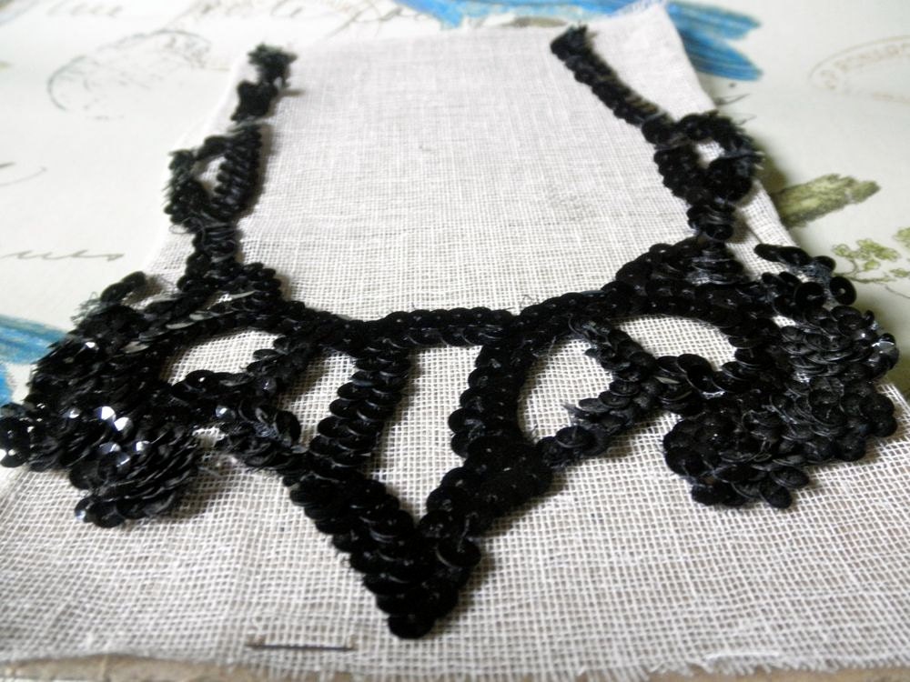 Antique Black Sequin Applique Bodice Trim Necklace