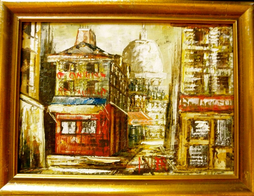 1960s Paris France Oil Painting on Canvas - Gold Leaf Frame - Signed