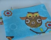 Owl Fabric Zipper Pouch with key ring