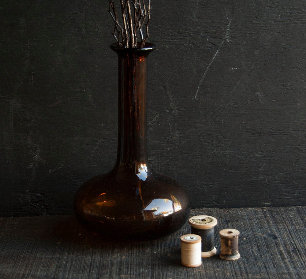 Amber Glass Vase - Brown Mid Century Vintage