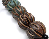 American Trade Bead - New Hampshire - Strand of 6 ball beads. Hollow blown carved boro glass lampwork.