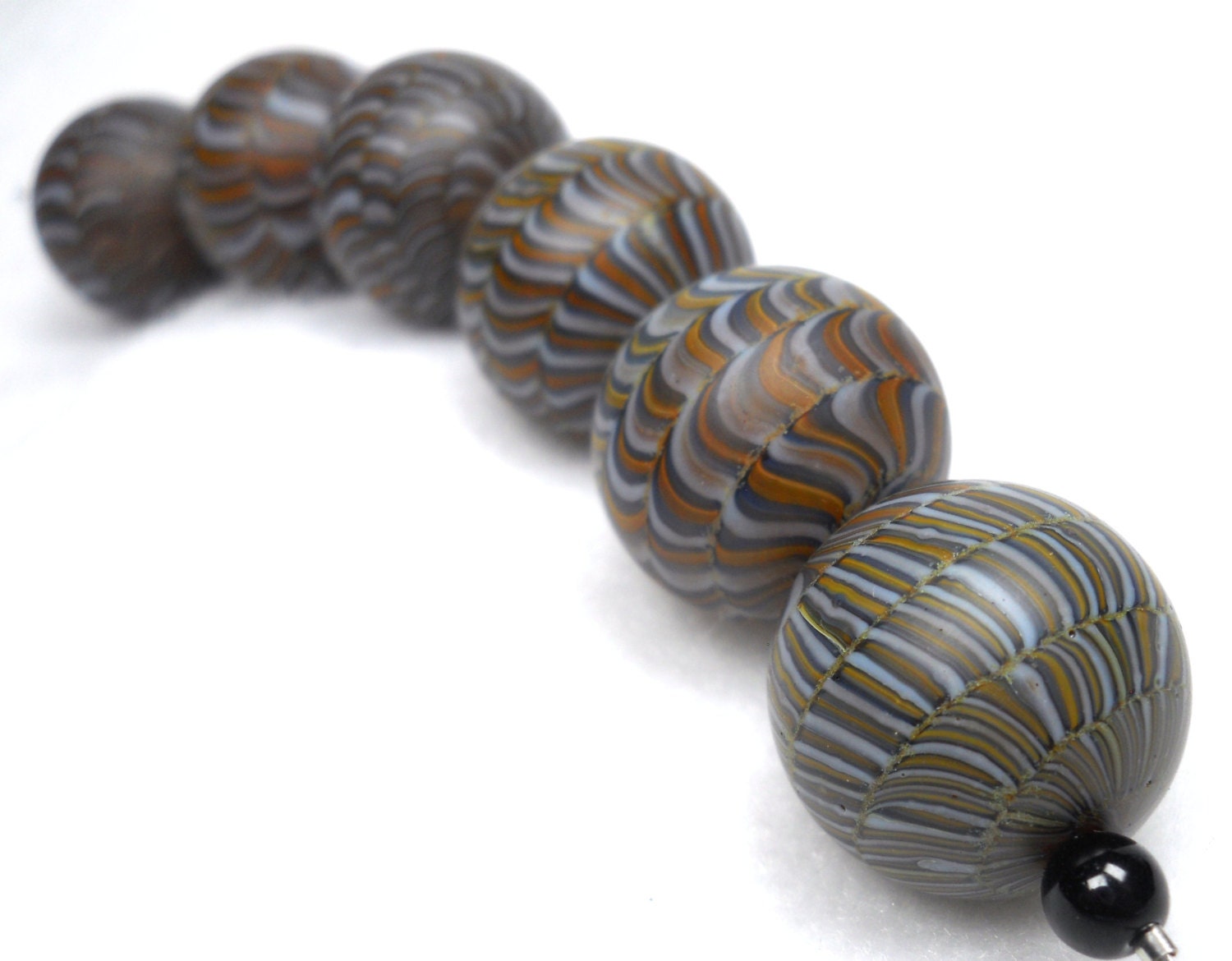 American Trade Bead - Kansas - Strand of 6 ball beads. Hollow blown boro glass lampwork.