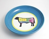Angus Beef Butcher Diagram Bowl - Turquoise with Multicolor Beef Illustration