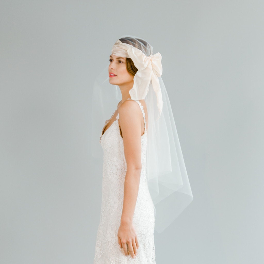 1920's Inspired Handkerchief Bridal Veil with Bow Headband