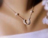 Lucky Horseshoe Necklace, Birthstone Necklace, Pendant Necklace, Beadwork Necklace, Statement Necklace, Bridal Jewelry, Mother's Day Jewelry
