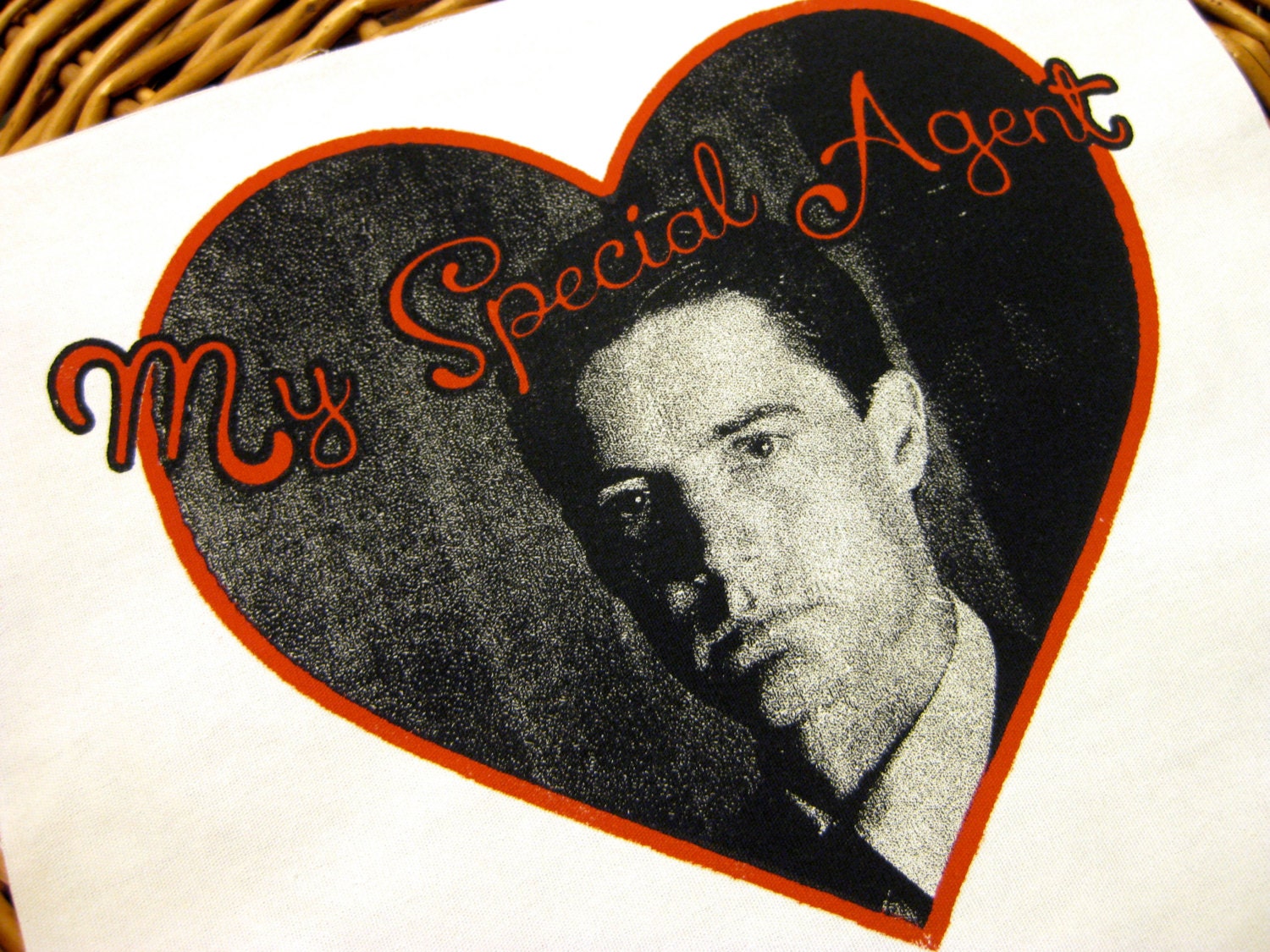 My Special Agent. Twin Peaks Agent Cooper handmade screenprinted back patch, black and red on natural