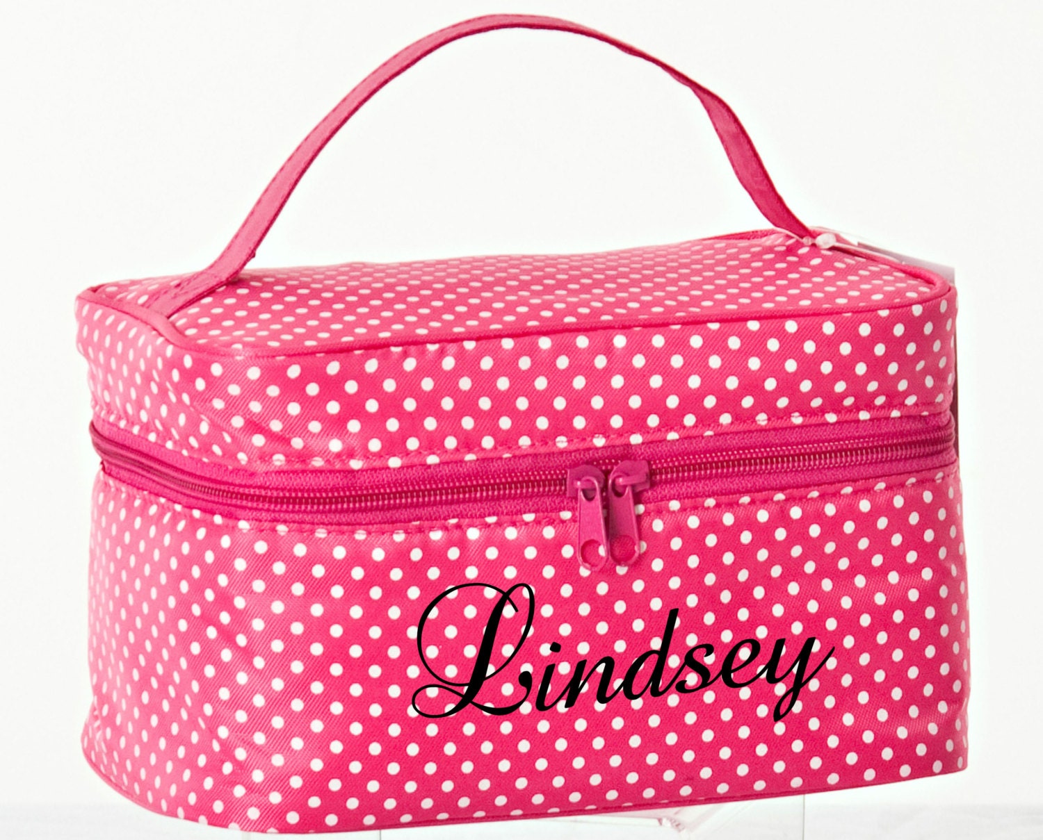 Polks Dot Train Case Makeup Bag / Personalized makeup bag / bridesmaid gift