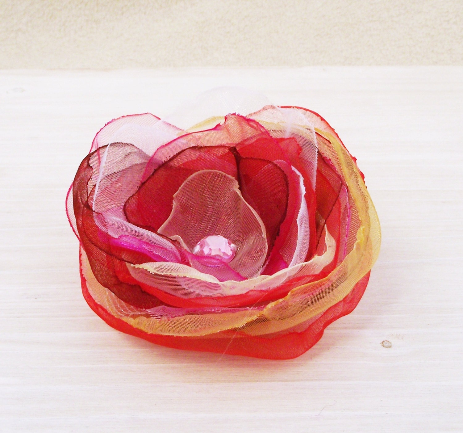 Fabric flower brooch floral pin hair clip chiffon peony red rose corsage europeanstreetteam