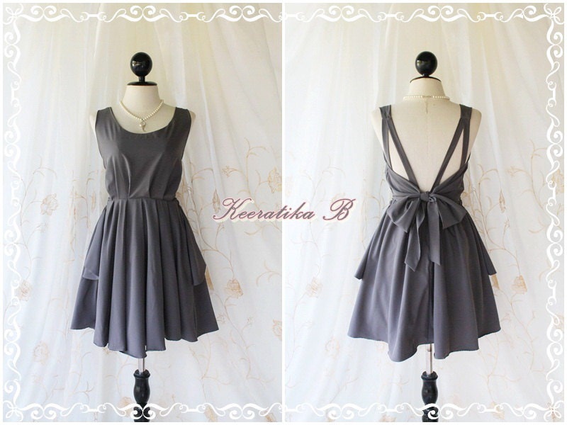 A Party - V Shape Style - Prom Party Cocktail Bridesmaid Dinner Wedding Night Dress Dark Charcoal Gray Sweet Gorgeous Glamorous Dress