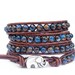 Blue Earth Ball Beaded Leather Wrap Bracelet - the lucky elephant Original with GOOD LUCK ELEPHANT Button