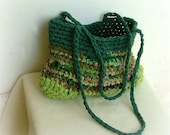 Forest fairy - upcycled carpet - rag crochet green shoulder bag