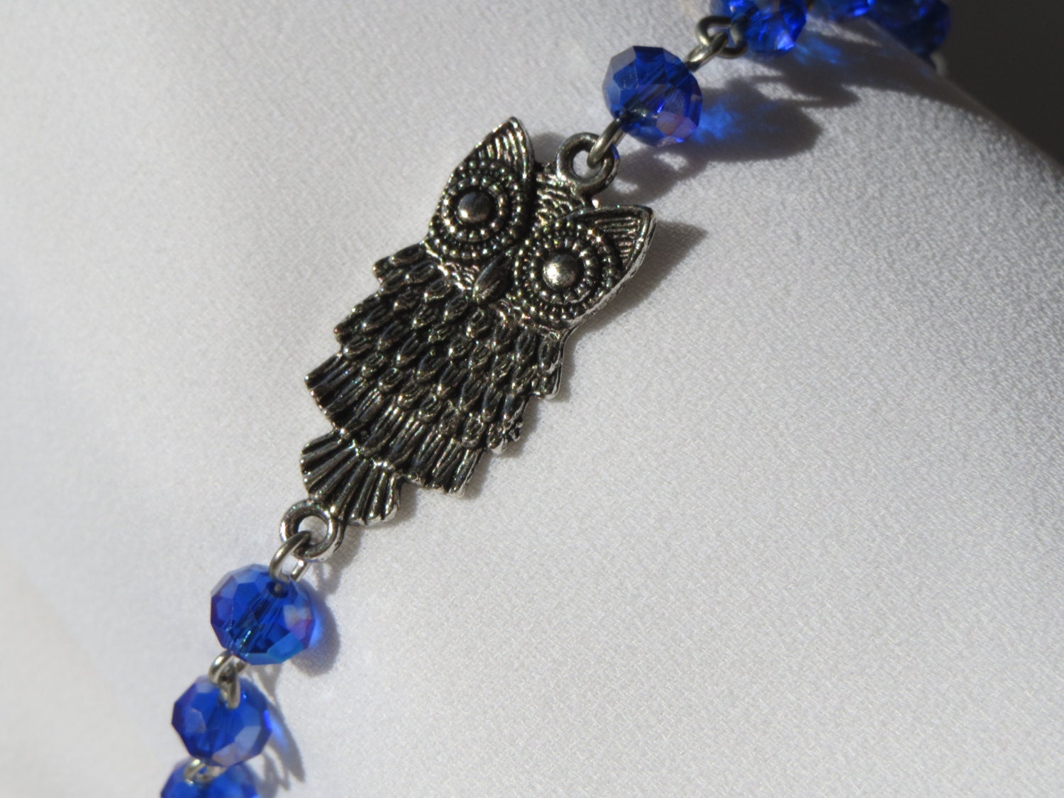 Owl Charm Bracelet - Blue Purple Silver - Sparkling  Glass Beads - One Size Fits - Ready to Ship B012