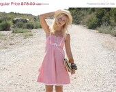 20% Off MEMORIAL DAY SALE Vtg 1970s 70s Red Striped Eyelet Sun Dress w/ Criss-Cross Tie Xs