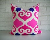 Pink Moroccan Throw Pillow - Decorative Pillow Cover - Fuchsia Purple White - Modern Decor