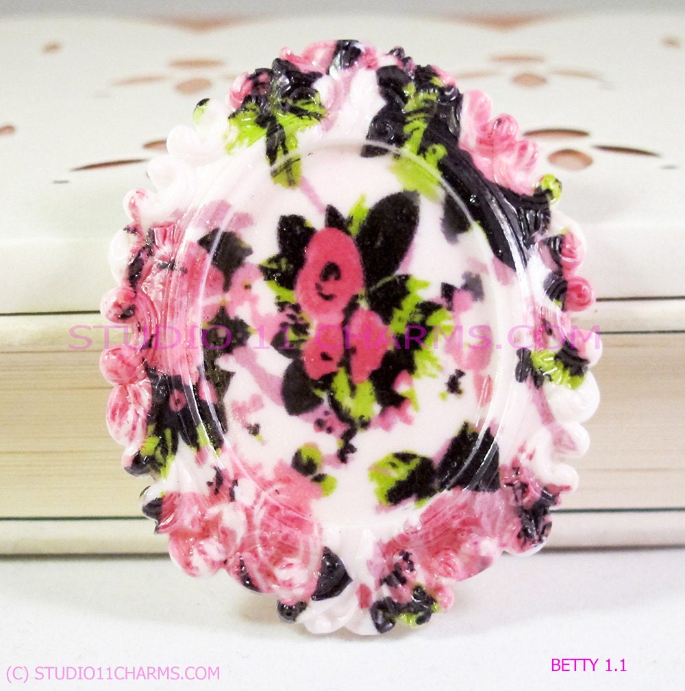 3pcs. fit 25x18mm Resin Frame Setting floral flower pattern BETTY 1.1