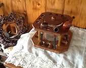 Antique Art Deco Handsome Walnut Pipe Holder & Humidor