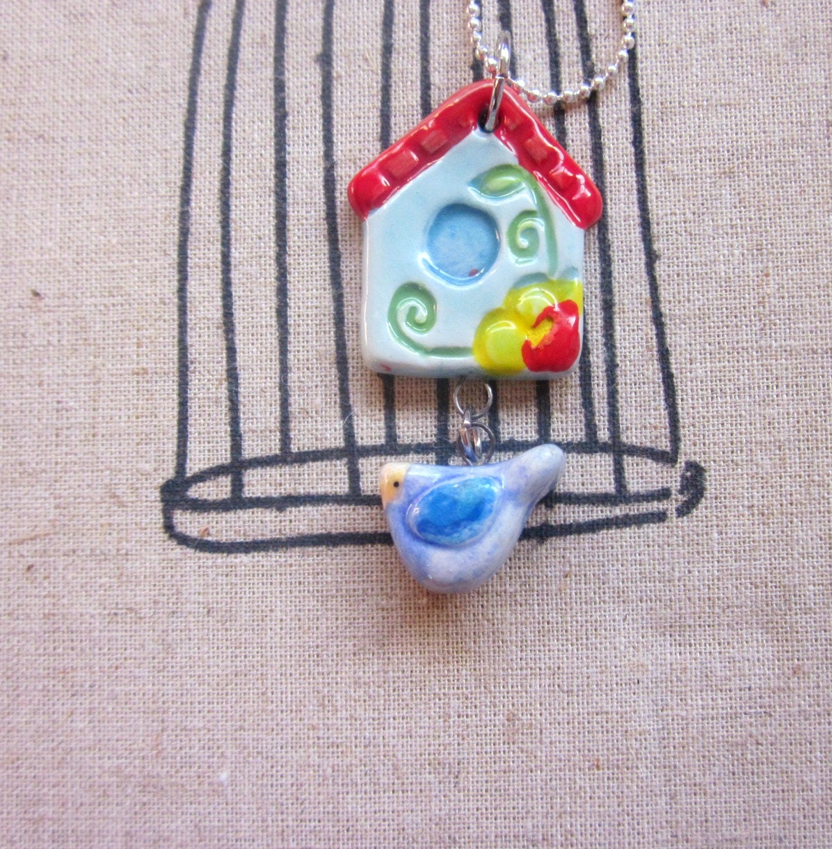 Happy Bird Ceramic pendant necklace
