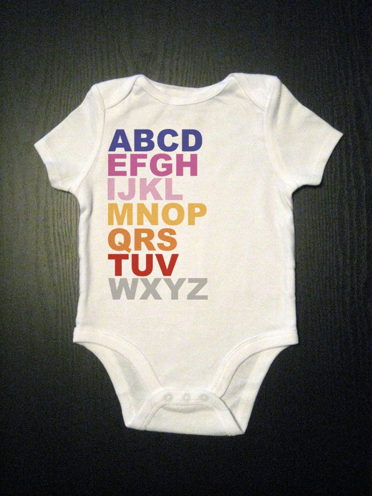 Alphabet or ABCs - One Piece Baby Bodysuit - Childrens Clothing - One In A Series of Baby and Toddler and Kid's Clothing