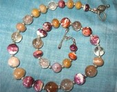 Spiny oyster, natural purple shell beads, rutilated quartz necklace