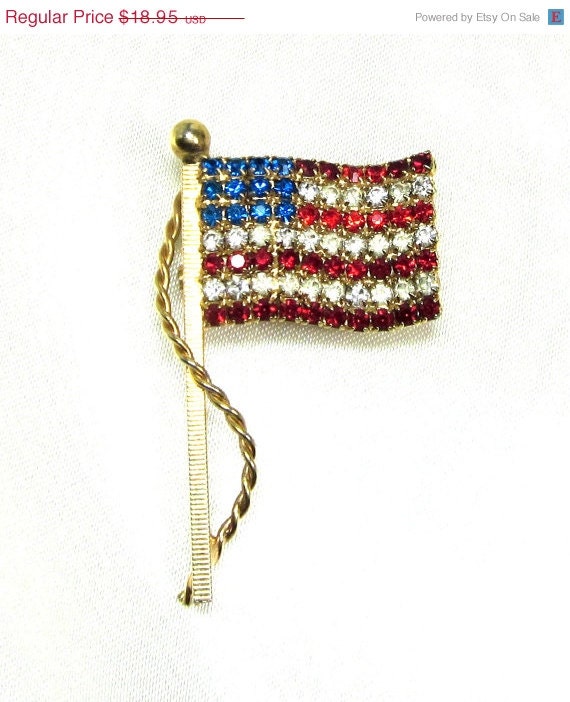 25%OFF Vintage US Flag, Old Glory, Rhinestone Flag Pin, Fourth of July, Vote Election Day