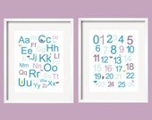 Alphabet and Numbers for Brooklyn Bedding in purple, teal, blue and green 11x14 by YassisPlace