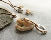 Crystal healing jewelry with Flint Holey Stone, Agate geode slice and Gold Rutile Quartz, neutral colors - jewelry with no metals