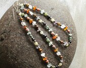 Long dangle earrings - summer fashion, multicolor gemstones, sterling silver earwires