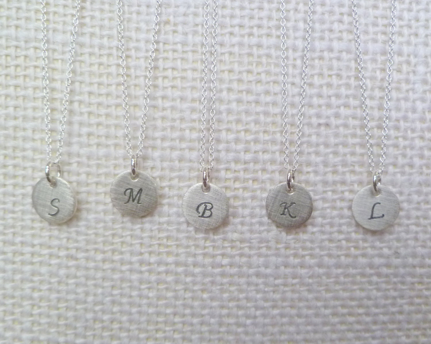 Initial Necklaces - Gift Set of 5 Five - Bridesmaid Necklace Gift Set - 9.5 mm Initial Disc - Sterling Silver - 520-5