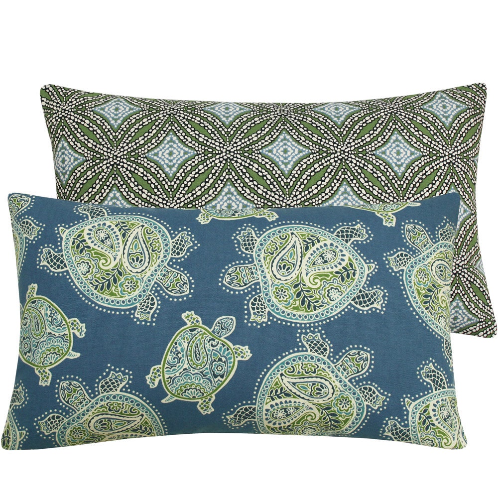 Tropical Blue Sea Turtle Throw Pillow Cover 12x20 Lumbar Double Sided Tommy Bahama Fabric, Accent Pillow, Turtle Bay Collection