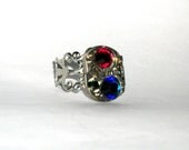 Steampunk Ring,Red & Blue Ring,Filagree Ring,Wach movement ring,Ready to ship.