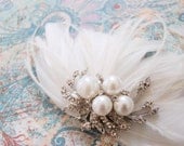 Bridal Pearls Feather Fascinator: F097 made to order, light ivory/off white