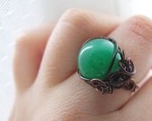 green meadow ring - lovely wire wrapped copper ring with gorgeous Green Jade eye