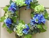 Spring Wreaths, Hydrandeas, Spring Decorations, Blue Wreath, Etsy Wreaths, Spring Hydrangeas, Wreath Pair