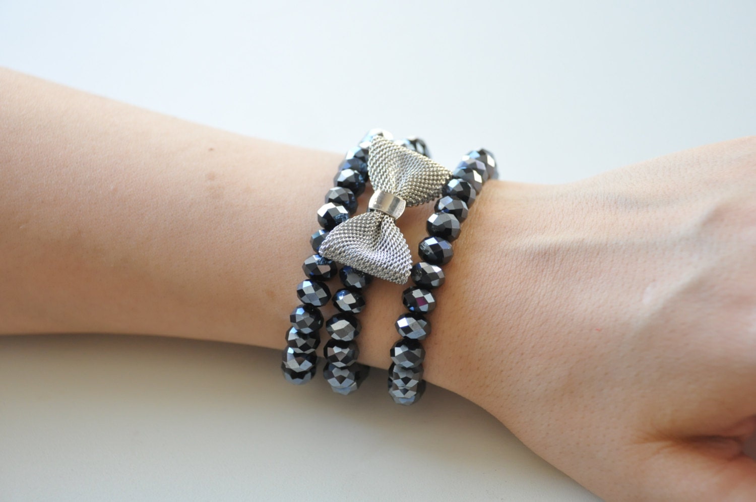 Crystal bead  bow tie   metal bracelet /black bracelet/ bow bracelet