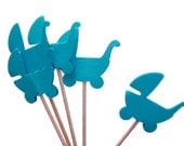 24 Blue Carriage Party Picks, Cupcake Toppers, Food Picks, Toothpicks, Drink Picks - No748