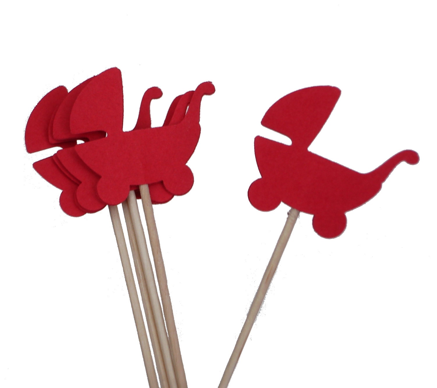 24 Red Carriage Party Picks, Cupcake Toppers, Food Picks, Toothpicks, Drink Picks - No857