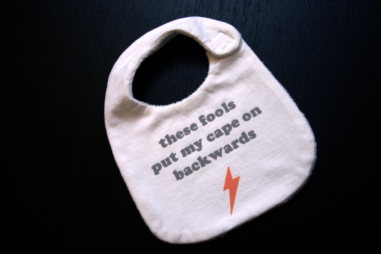 Funny Reversible Upcycled T-Shirt Bib - Superhero Cape "these fools put my cape on backwards"