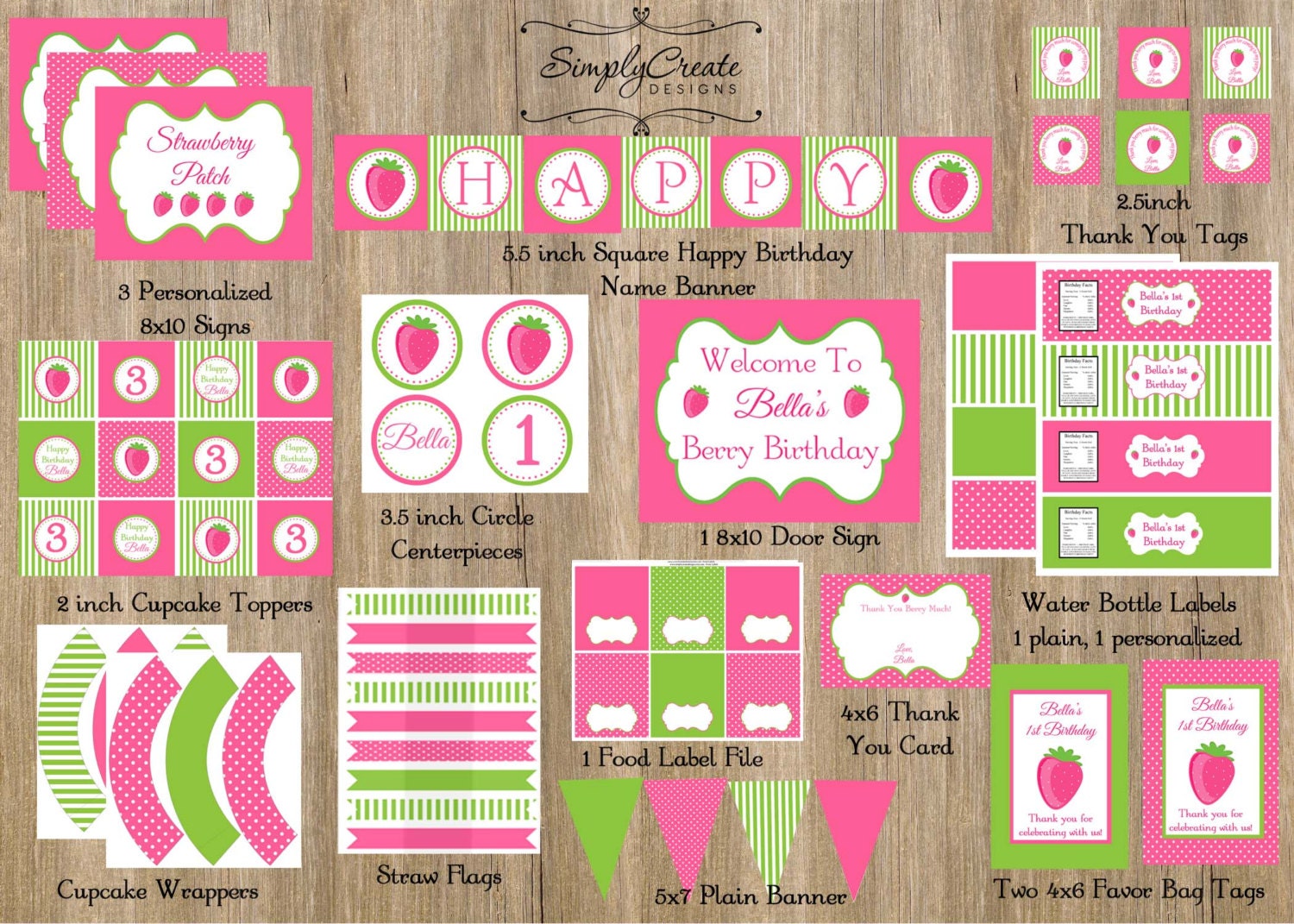 Strawberry Party Package Printable DIGITAL Party Il_170x135
