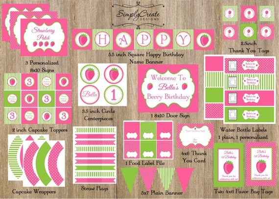 Strawberry Party Package Printable DIGITAL Party Il_570xn