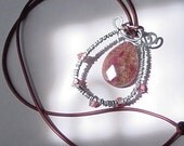 NEW I Love You Pink Rhodonite Metalwork Pendant