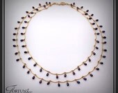 Black  Pearl Necklace on Gold Filled Chain Classic Double Strand Handmade
