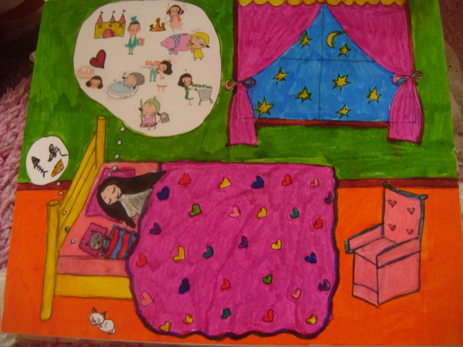 Dreamy Nights - mixed media art print/reproduction by a Pink Dreamer