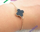 Pretty gold black clover flower pendant hand chain jewelry punk style